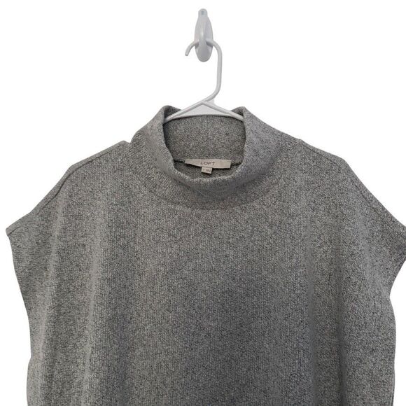 LOFT Women L Sleeveless Tunic Sweater Ribbed Neckline Oversized Fit Side Slit - Picture 3 of 7